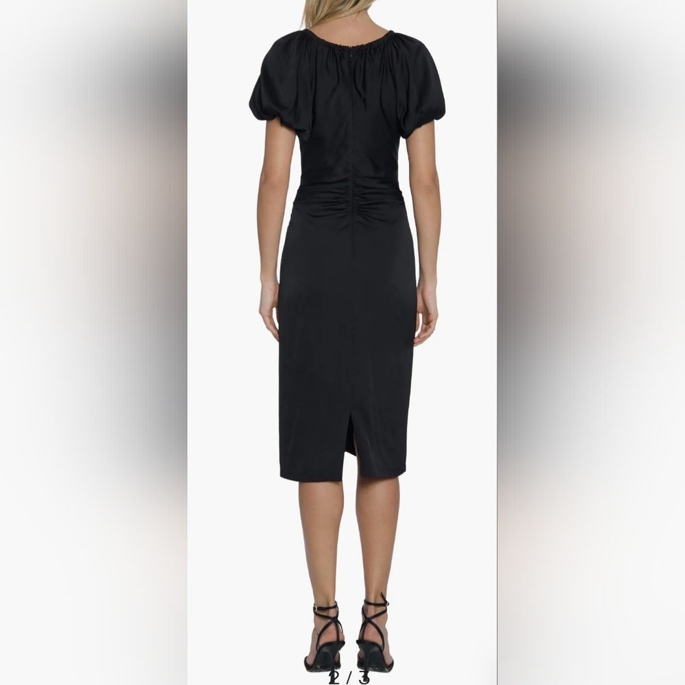 Maggy London Womens Puff Sleeve Below The Knee Women's Dress with Ruching size 0 - Picture 2 of 10